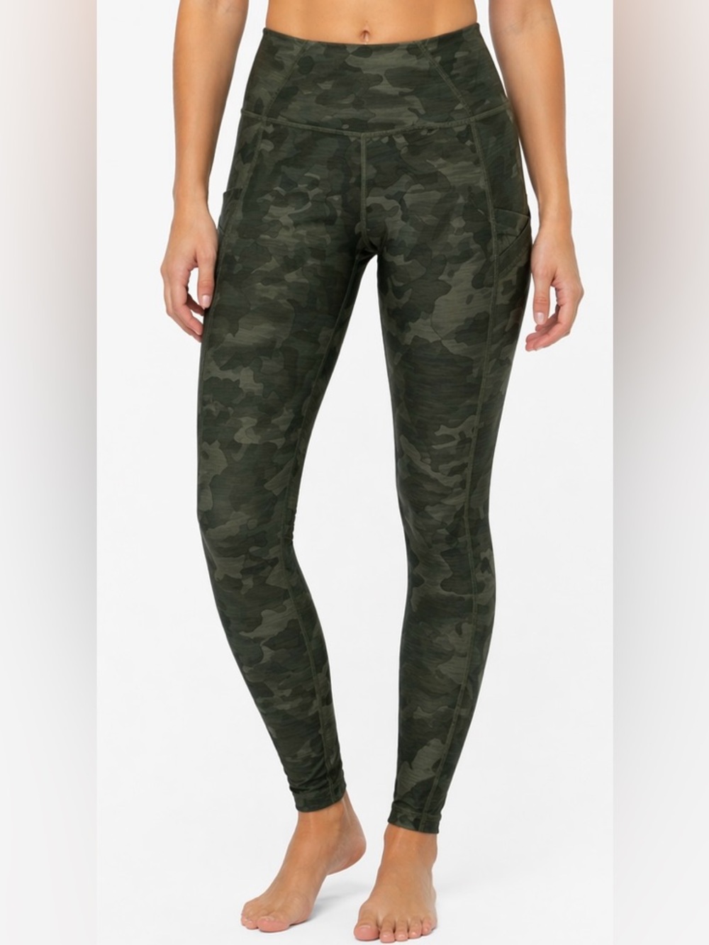prAna Electa Camo Leggings Small Green High Rise Yoga Pants Athleisure Pockets